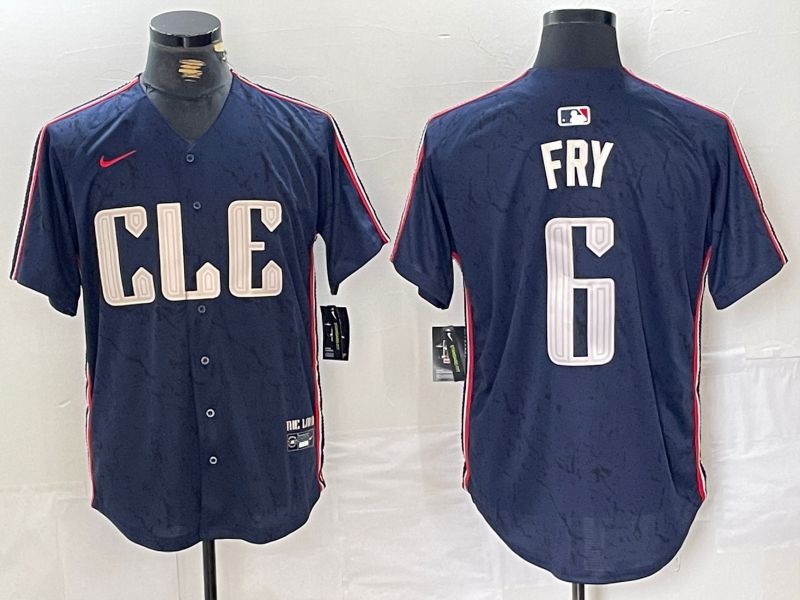 Men Cleveland Indians #6 Fry Blue City Edition Nike 2024 MLB Jersey style 1